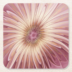 Abstract Flower Fractal Art & Shades of Burgundy Square Paper Coaster