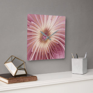 Abstract Flower Fractal Art & Shades of Burgundy Square Wall Clock