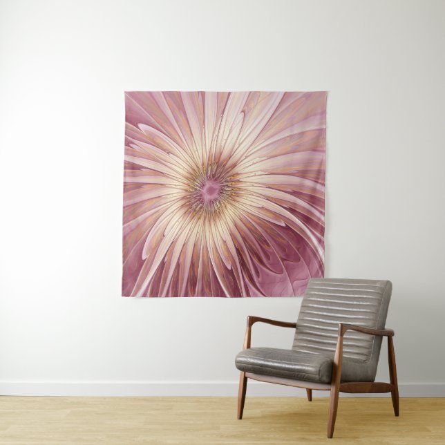 Abstract Flower Fractal Art & Shades of Burgundy Tapestry (In Situ)