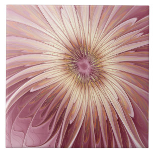 Abstract Flower Fractal Art & Shades of Burgundy Tile