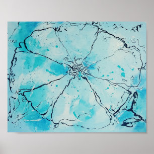Abstract Flower in Blue and Black Poster