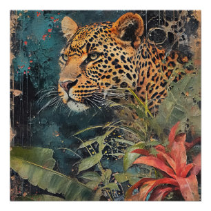 Abstract flower Jungle Cat  Landscape Poster