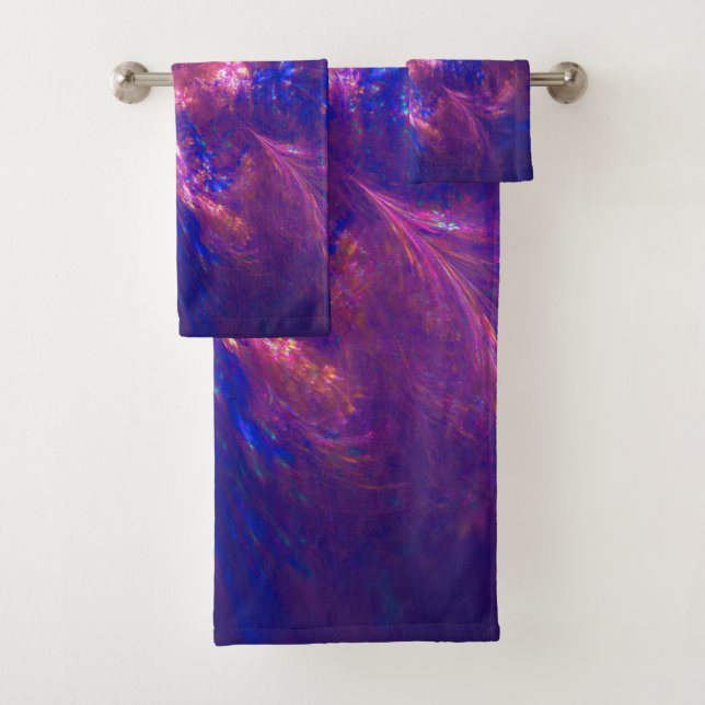 Abstract Flower Light Purple And Blue Patterns Mix Bath Towel Set (Insitu)