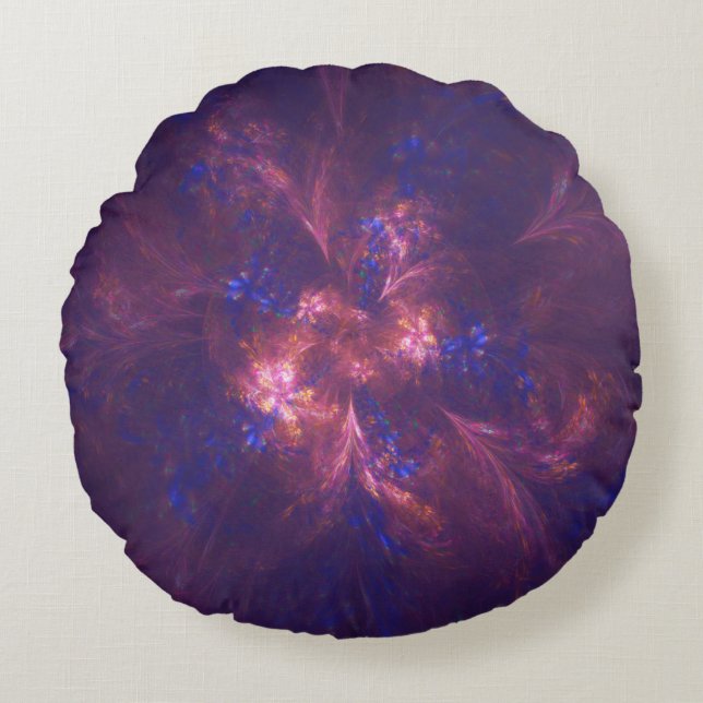 Abstract Flower Light Purple And Blue Patterns Mix Round Pillow (Front)