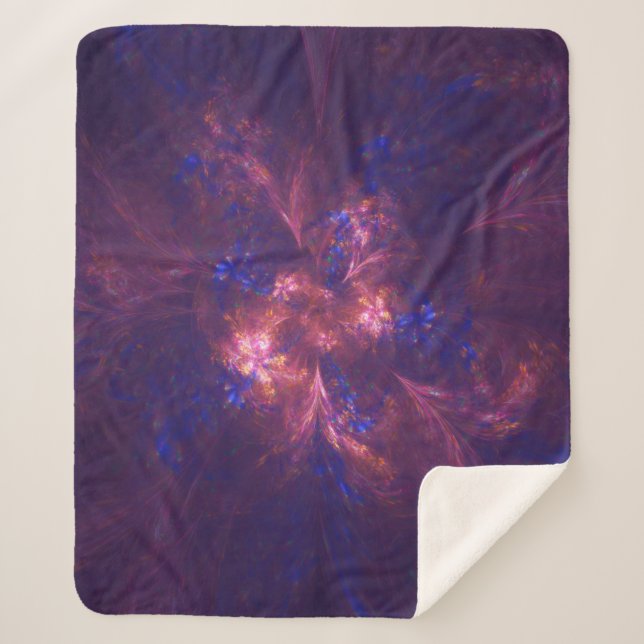 Abstract Flower Light Purple And Blue Patterns Mix Sherpa Blanket (Front)