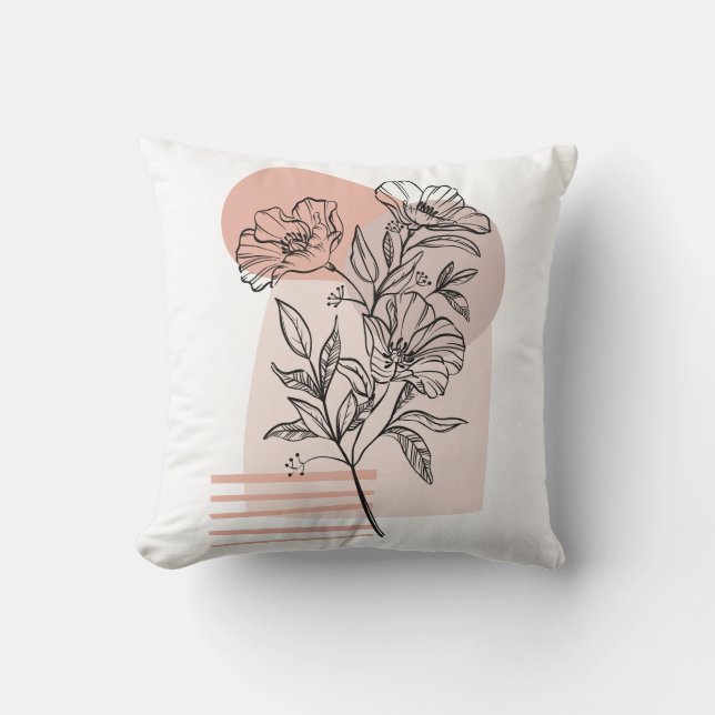 Abstract flower line art pastel pink  throw pillow (Front)