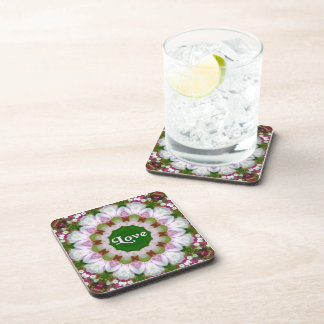 Abstract Flower Mandala with Love optional Text Coaster