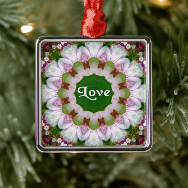  Abstract Flower Mandala with Love optional Text Metal Ornament (Tree)