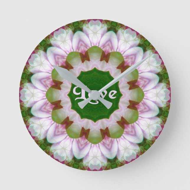  Abstract Flower Mandala with Love optional Text Round Clock (Front)