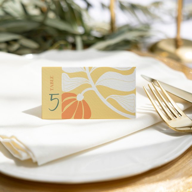 Abstract flower mix & match wedding  place card (Groovy daisy floral yellow mix & match wedding place card)