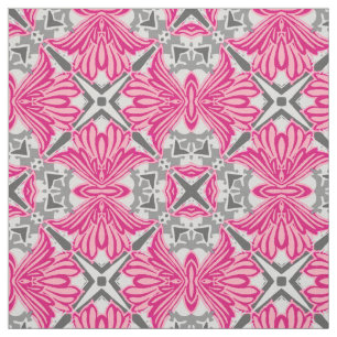 Abstract Flower Petals Fuchsia Pink and Gray   Fabric