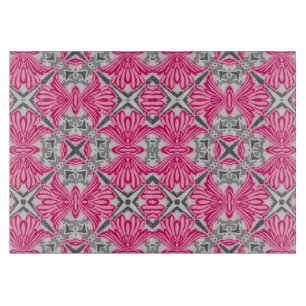 Abstract Flower Petals Fuchsia Pink and Grey Cutting Board