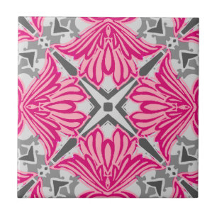 Abstract Flower Petals Fuchsia Pink and Grey  Tile