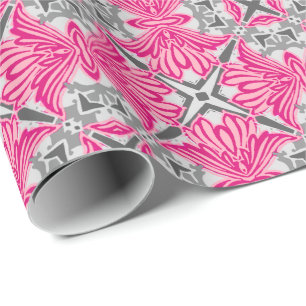 Abstract Flower Petals Fuchsia Pink and Grey Wrapping Paper