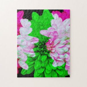 Abstract Flower Petals Pink Lime Green Puzzle