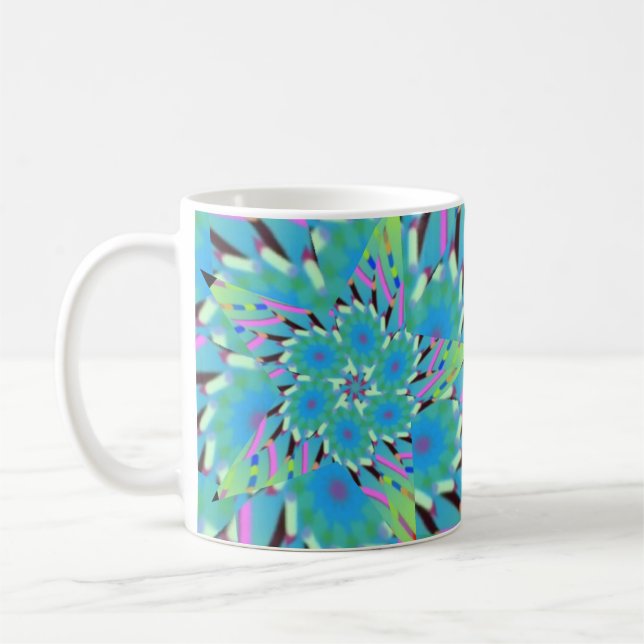 Abstract flower star design in soft shades of blue coffee mug (Left)