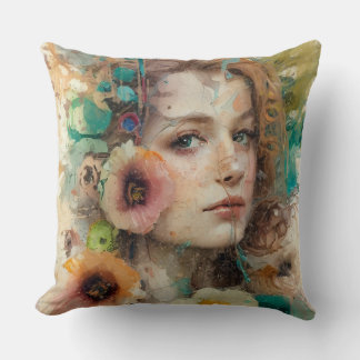 Abstract Flower Woman Portrait Throw Pillow