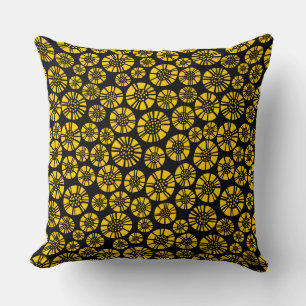 Abstract Flowers 031023 - Amber on Black Throw Pillow