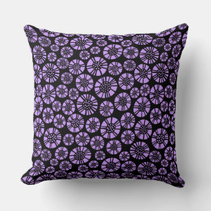 Abstract Flowers 031023 - Easter Purple on Black Throw Pillow