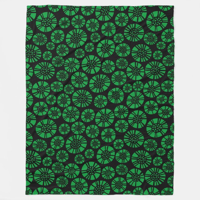 Abstract Flowers 031023 - Grass Green on Black Fleece Blanket (Front)