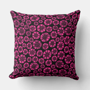 Abstract Flowers 031023 -Hot Pink on Black Throw Pillow