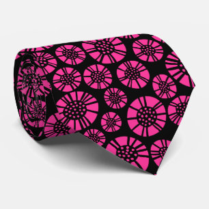 Abstract Flowers 031023 -Hot Pink on Black Tie