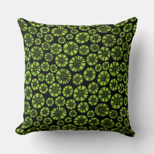 Abstract Flowers 031023 - Martian Green on Black Throw Pillow