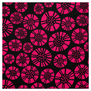 Abstract Flowers 031023 - Neon Red on Black Fabric