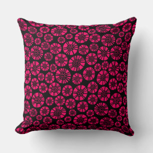 Abstract Flowers 031023 - Neon Red on Black Throw Pillow
