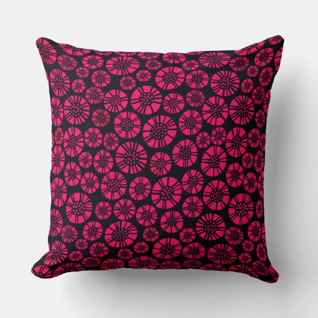 Abstract Flowers 031023 - Neon Red on Black Throw Pillow (Front)