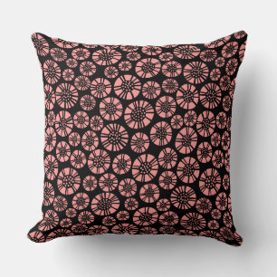 Abstract Flowers 031023 - Soft Pink on Black Throw Pillow