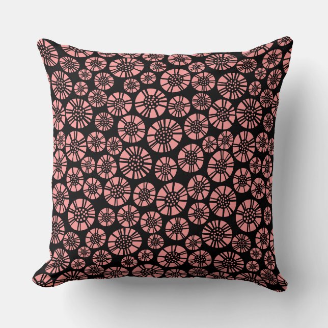 Abstract Flowers 031023 - Soft Pink on Black Throw Pillow (Front)
