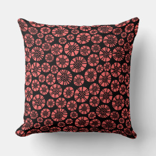 Abstract Flowers 031023 - Tropical Pink on Black Throw Pillow