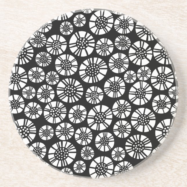 Abstract Flowers 031023 - White on Black Coaster (Front)