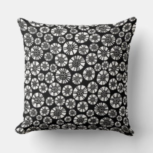 Abstract Flowers 031023 - White on Black Throw Pillow