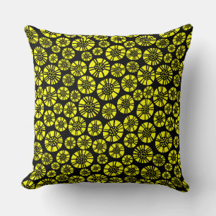 Abstract Flowers 031023 - Yellow on Black Throw Pillow