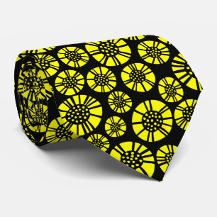 Abstract Flowers 031023 - Yellow on Black Tie