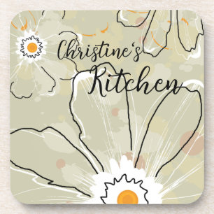 Abstract Flowers Add a Name Set/6 Coaster