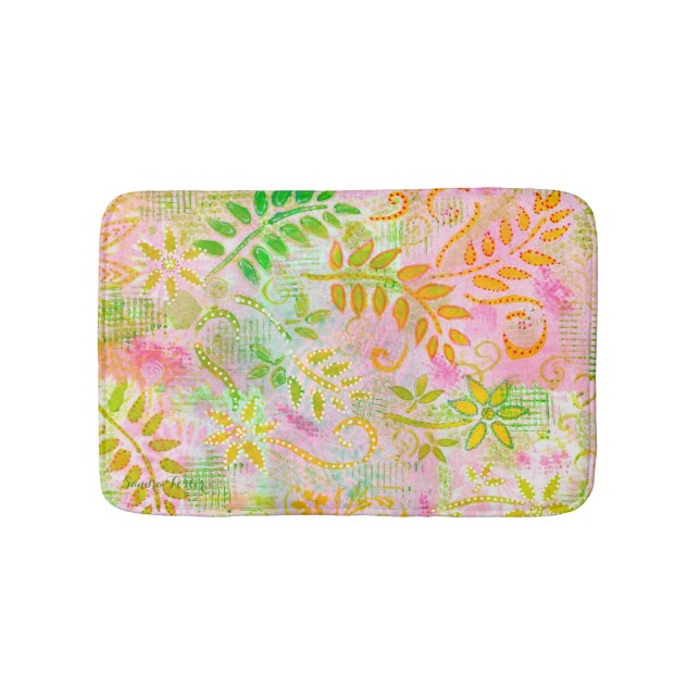 Abstract Flowers and Leaves Bath Mat (Front)