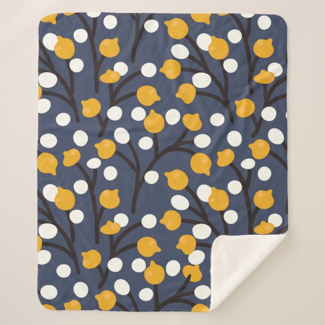 Abstract flowers and leaves pattern sherpa blanket (Front)