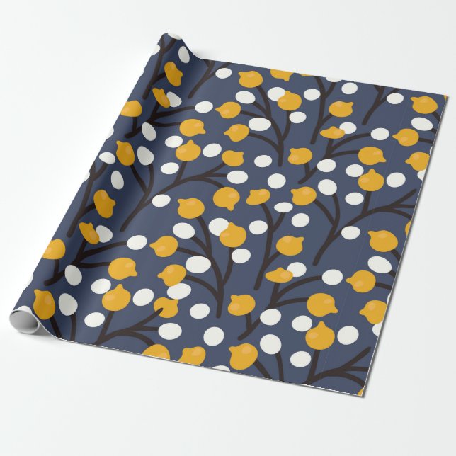 Abstract flowers and leaves pattern wrapping paper (Unrolled)