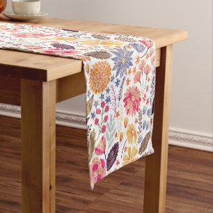 Abstract Flowers And Leaves Short Table Runner