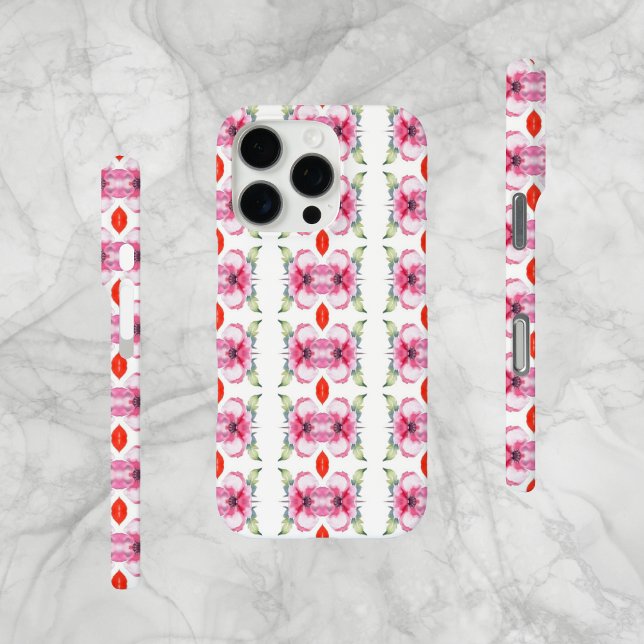 Abstract Flowers and Red Lipstick   Case-Mate iPhone Case (Abstract floral-style design, with red lipstick. Original pattern design in green, pink and red.)