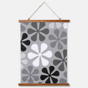 Abstract Flowers Black White Grey Hanging Tapestry
