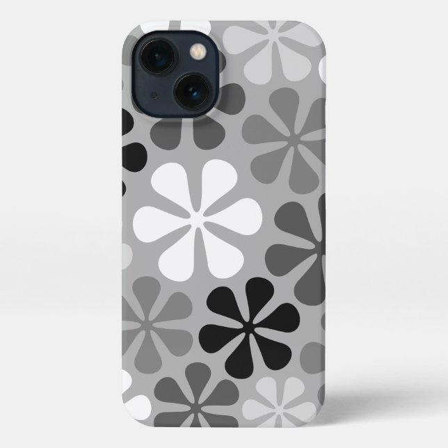 Abstract Flowers Black White Grey iPhone Case (Back)