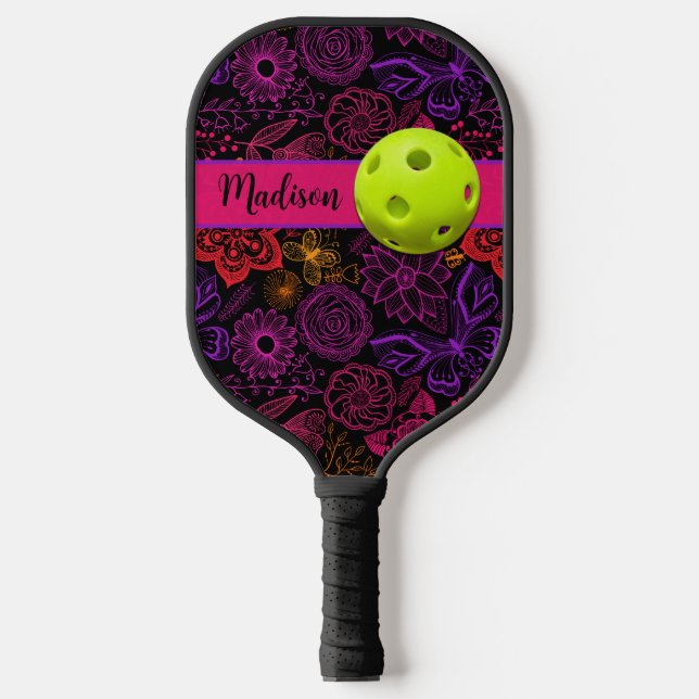 Abstract Flowers, Butterflies Pickleball Princess Paddle (Front)