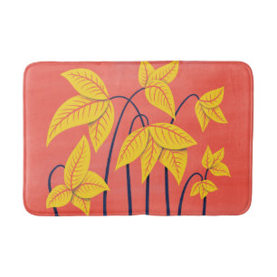 Abstract Flowers Coral Yellow Floral Geometric Art Bath Mat