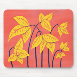 Abstract Flowers Coral Yellow Floral Geometric Art Mouse Pad