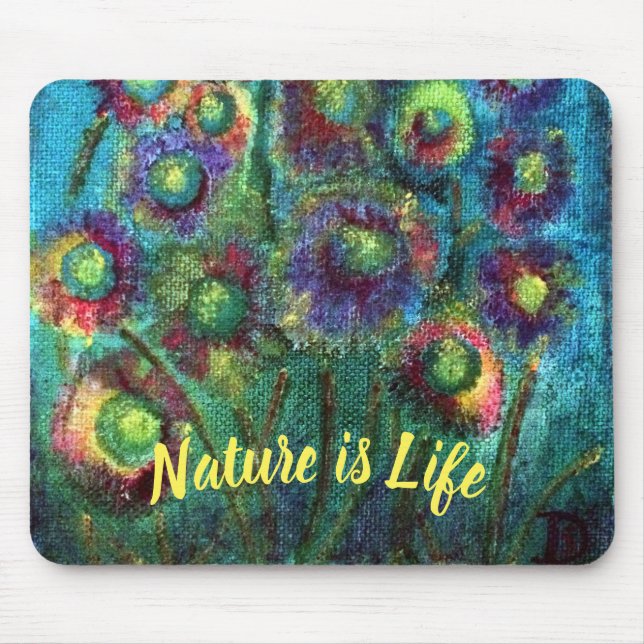 Abstract Flowers Custom Text Mouse Pad (Front)