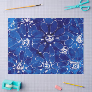 Abstract Flowers Daisies Blue Floral Decoupage Tissue Paper